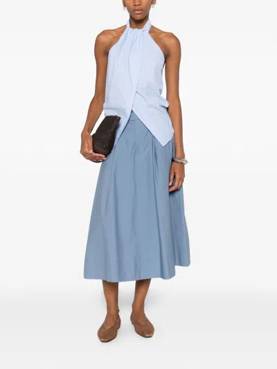 Brunello Cucinelli Pleated Cotton Skirt In Blue