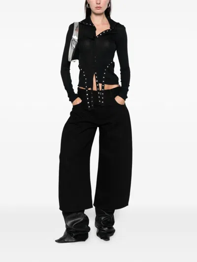Attico Wide-leg Denim Cotton Trousers In Black