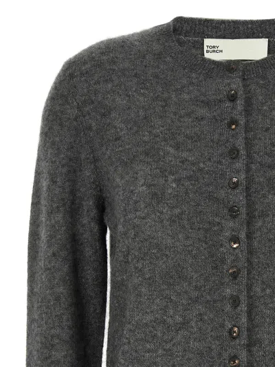Tory Burch Embroidery Cardigan Sweaters And Cardigans Gray In Gray
