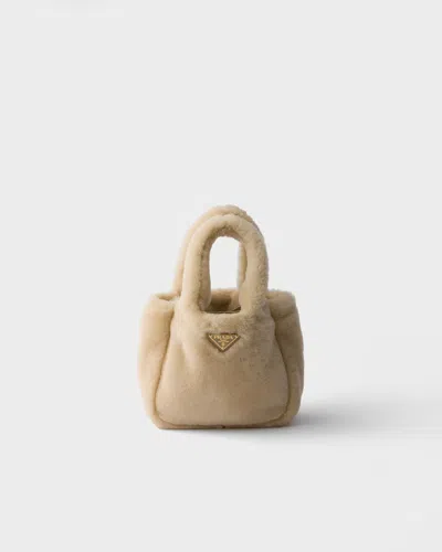 Prada Shearling Mini Handbag In Sand