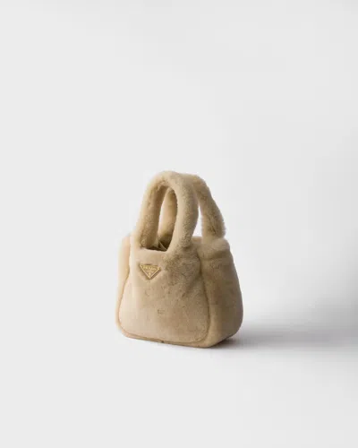 Prada Shearling Mini Handbag In Sand
