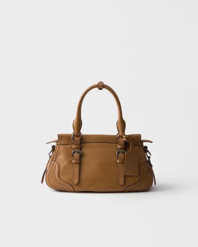 Prada Large Leather Tote Bag In Brown