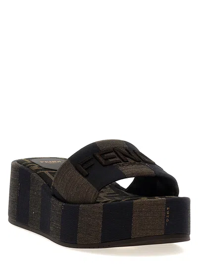 Fendi Women Sunshine Flatform Sandals In Black