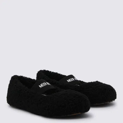 Moon Boot Soft Shearling Flat Ballerina Shoes In Black