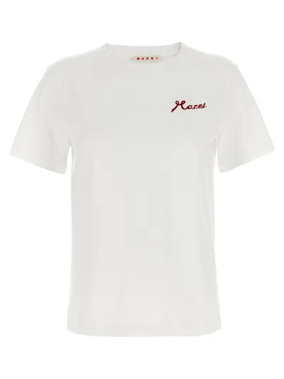 Marni Flocked Logo T-shirt In White