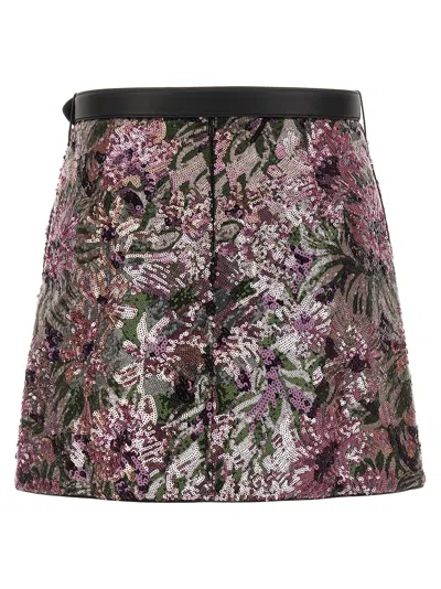 Self-portrait Floral Sequin Mini Skirts Pink In Multi