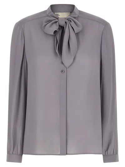 Tory Burch Georgette Bow Shirt And Blouse Gray In Purple
