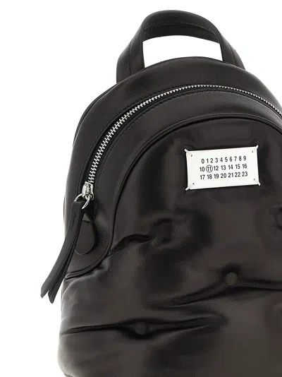 Maison Margiela Compact Napa Leather Backpack With Silver Chain Detail In Black