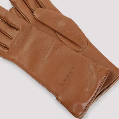 Gucci Long Smooth Leather Gloves For All Seasons In Brown