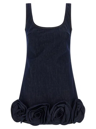 Self-portrait Indigo Denim 3d Flower Mini Dresses Blue In Blue