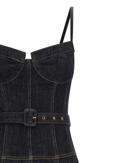 Self-portrait Indigo Denim Flared Midi Dresses Blue In Black