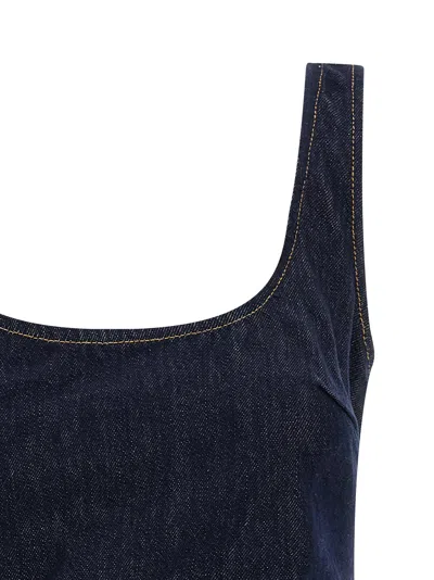 Self-portrait Indigo Denim 3d Flower Mini Dresses Blue In Blue