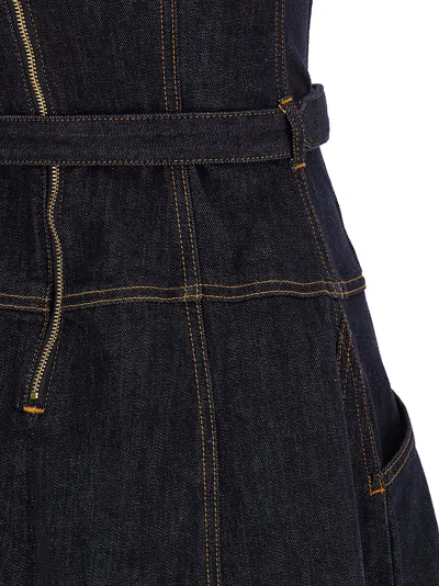 Self-portrait Indigo Denim Flared Midi Dresses Blue In Black