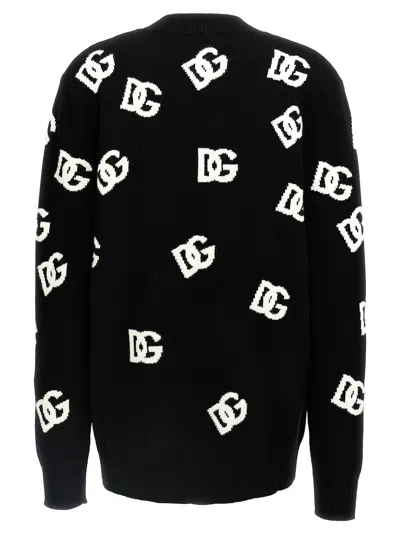 Dolce & Gabbana Jacquard Logo Cardigan Sweaters And Cardigans White/black In Black