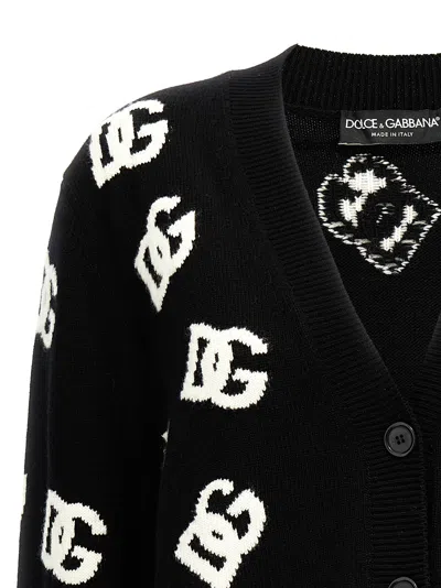 Dolce & Gabbana Jacquard Logo Cardigan Sweaters And Cardigans White/black In Black