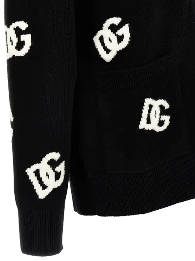 Dolce & Gabbana Jacquard Logo Cardigan Sweaters And Cardigans White/black In Black
