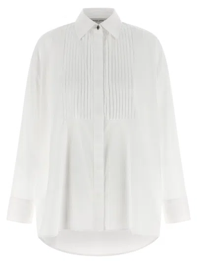 Golden Goose Oversized White Cotton Shirt With Pleated Bib And Jewel Buttons In White