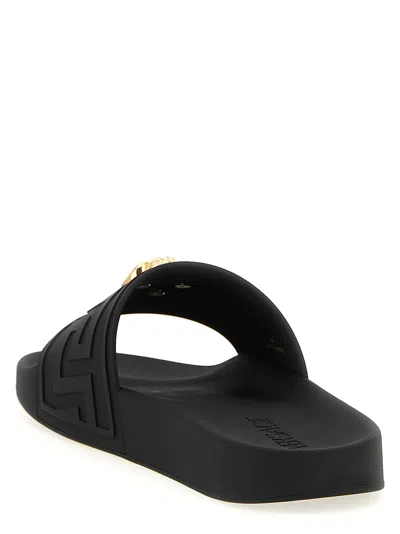Versace Black Sandals With Medusa Plaque On The Front In Tech Fabric Man In Black