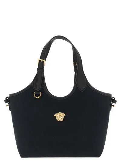 Versace La Medusa Small Tote Bag Top Handles In Black