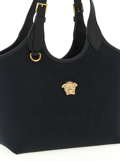 Versace La Medusa Small Tote Bag Top Handles In Black