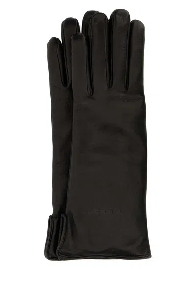 Gucci Long Leather Gloves Smooth Texture In Black
