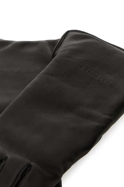 Gucci Long Leather Gloves Smooth Texture In Black