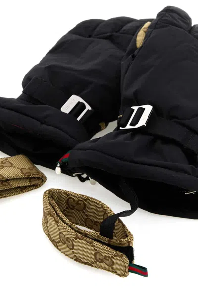 Gucci Stretch Nylon Gloves Featuring Adjustable Strap In Black