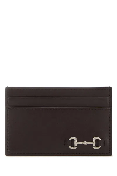 Gucci Men Brown Card Holder With Horsebit On The Front In Leather Man In Brown