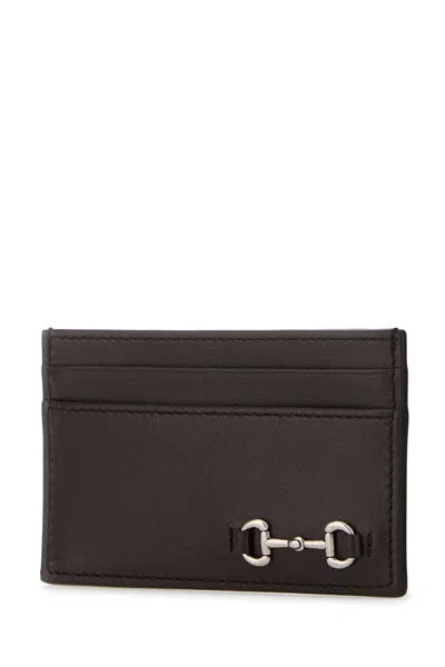 Gucci Men Brown Card Holder With Horsebit On The Front In Leather Man In Brown
