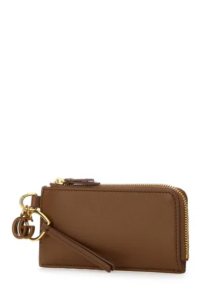 Gucci Leather Card Holder And Key Ring In Brown