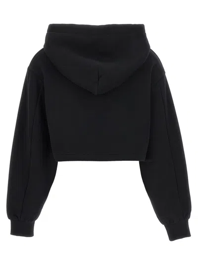 Dolce & Gabbana Logo Embroidery Cropped Hoodie Sweatshirt Black In Black