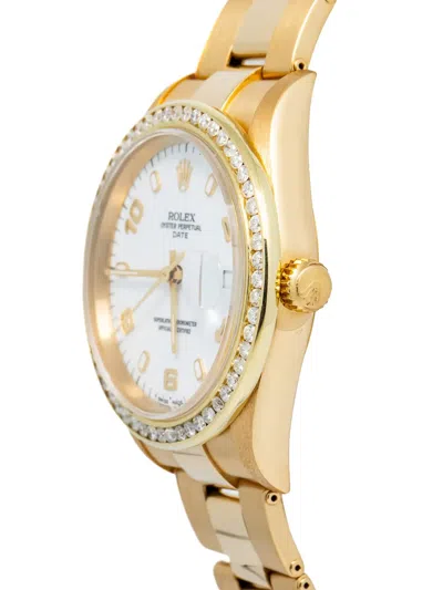 Pre-owned Rolex 18k Yellow Gold Date Oyster Perpetual 34mm In White