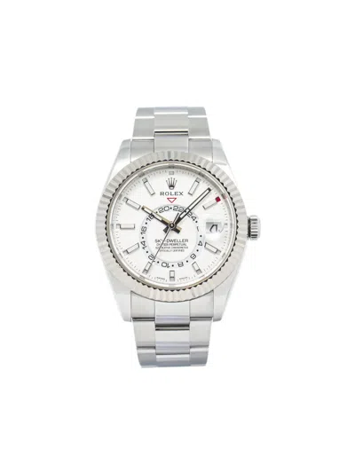 Pre-owned Rolex Sky-dweller Oyster Perpetual Fluted 42mm In White