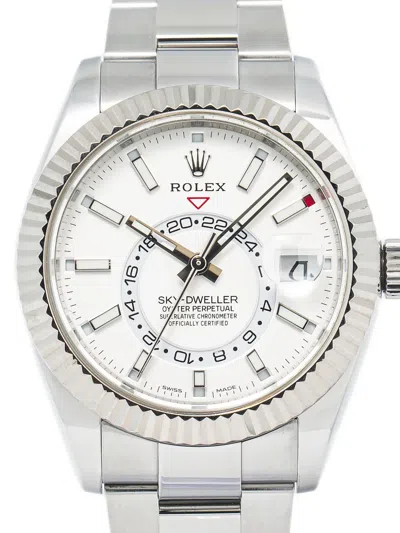 Pre-owned Rolex Sky-dweller Oyster Perpetual Fluted 42mm In White
