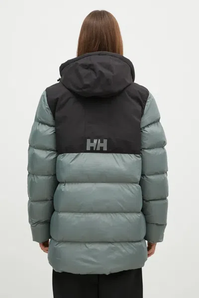 Helly Hansen Hooded Logo Padded Jacket In Gray