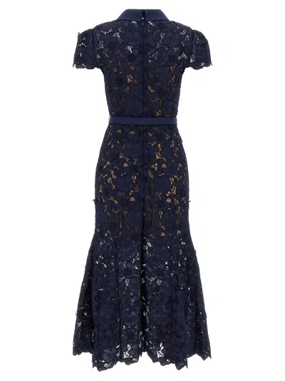 Self-portrait Navy Guipure Lace Midi Dresses Blue In Blue