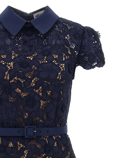 Self-portrait Navy Guipure Lace Midi Dresses Blue In Blue