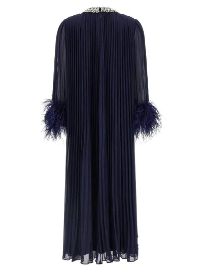 Self-portrait Navy Chiffon Feather Midi Dresses Blue In Blue