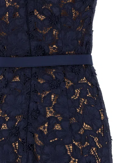 Self-portrait Navy Guipure Lace Midi Dresses Blue In Blue