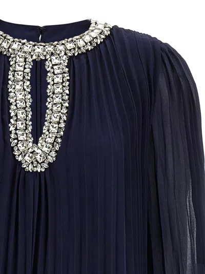 Self-portrait Navy Chiffon Feather Midi Dresses Blue In Blue