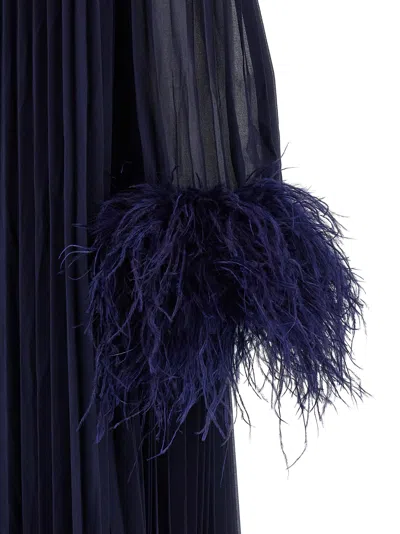 Self-portrait Navy Chiffon Feather Midi Dresses Blue In Blue