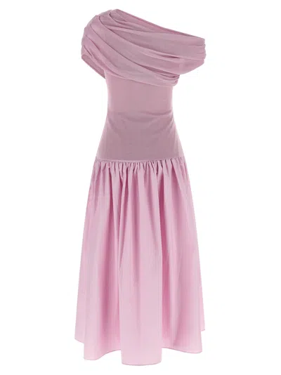 Self-portrait Pink Cotton Draped Knit Midi Dress In Pink