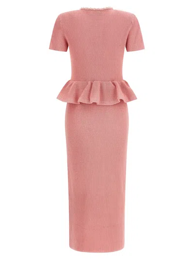 Self-portrait Pink Peplum Knit Midi Dresses Pink In Pink