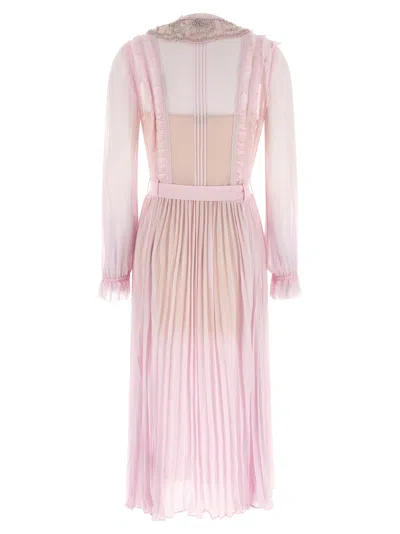 Self-portrait Pink Pleated Georgette Midi Dresses Pink In Pink