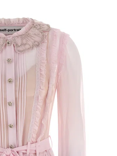 Self-portrait Pink Pleated Georgette Midi Dresses Pink In Pink