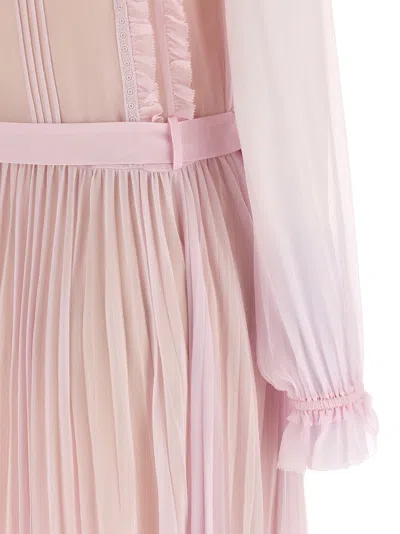 Self-portrait Pink Pleated Georgette Midi Dresses Pink In Pink