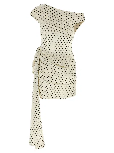 Self-portrait Polka Dot Satin Tie Side Mini Dress In Neutral