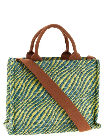 Marni Wavy Raffia-effect Small Tote Bags In Multi