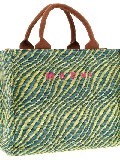 Marni Wavy Raffia-effect Small Tote Bags In Multi