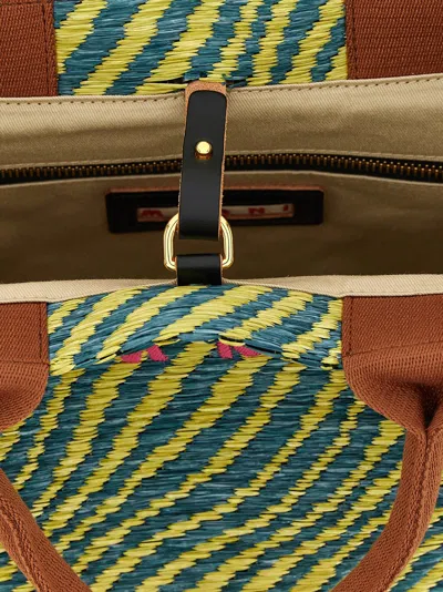 Marni Wavy Raffia-effect Small Tote Bags In Multi